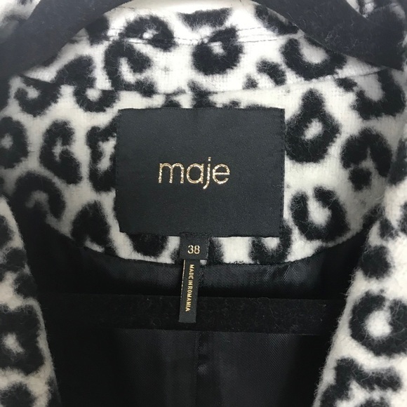 Maje Wool Blend Leopard Print Brushed Felt Coat Size FR38 Medium 6 - Picture 10 of 14